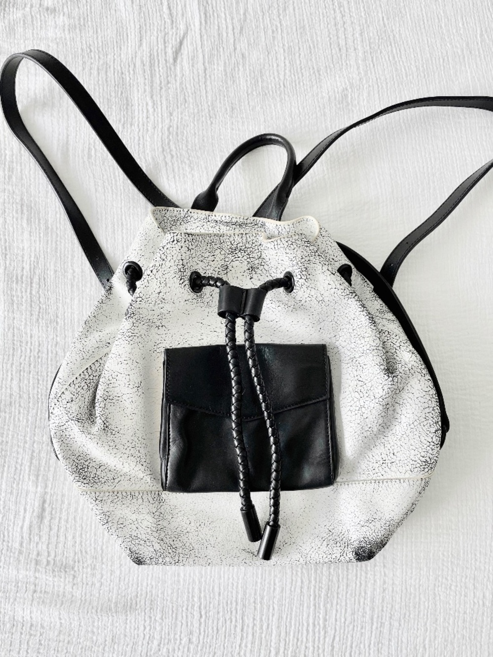 L.A.M.B by Gwen Stefani - Gracie White and Black Crackled Leather Backpack